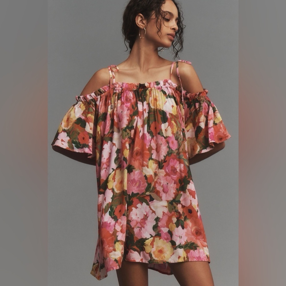 New! Conditions Apply Anthropologie Tie-Strap Short Kaftan Pink 45365
